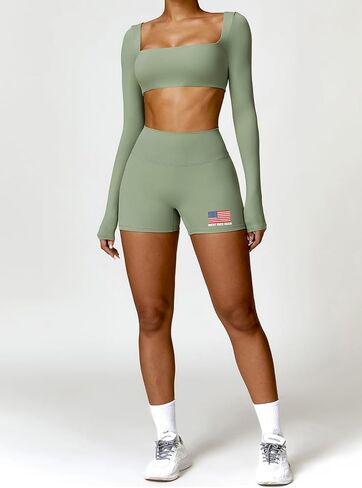 Womens Butt Lift Yoga Shorts Flag Printed High Waisted Back Ruched Legging Shorts Tummy Control Sports Bike Shorts in Kuwait