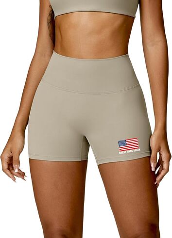 Womens Butt Lift Yoga Shorts Flag Printed High Waisted Back Ruched Legging Shorts Tummy Control Sports Bike Shorts in Kuwait