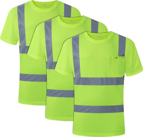 JKSafety 3 Pack Hi-Vis Reflective Safety Apparel | Daily Work T-Shirt Yellow Color with Sewed Retro-Reflective Strips | ANSI Compliance (77-3P-Yellow, XXL) in Kuwait