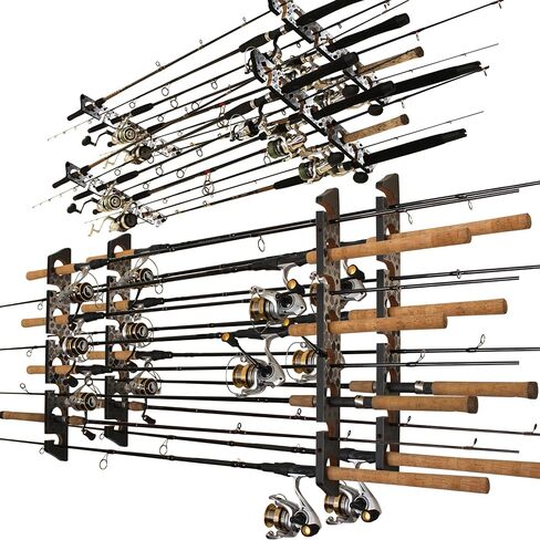Rush Creek Creations 8-Rod Wall or Ceiling Fishing Rod Storage Rack, Vertical or Horizontal Fishing Rod Holder with 8 Rod Capacity, Gray in Saudi Arabia