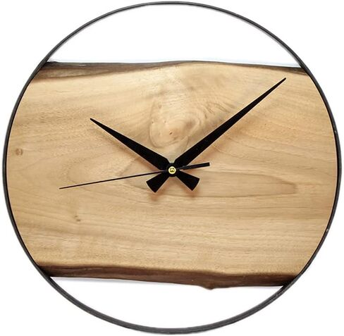 Frenask Solid Wood Wall Clock - 14 Inches Handcrafted Wallclock from Natural Wood with Metal Ring - Unique, Silent, and Non-Ticking - 1.2 Inches in Thick Solid Wood Plate for Living Room in Saudi Arabia