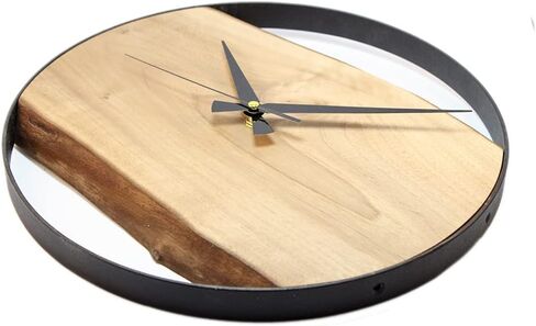 Frenask Solid Wood Wall Clock - 14 Inches Handcrafted Wallclock from Natural Wood with Metal Ring - Unique, Silent, and Non-Ticking - 1.2 Inches in Thick Solid Wood Plate for Living Room in Saudi Arabia