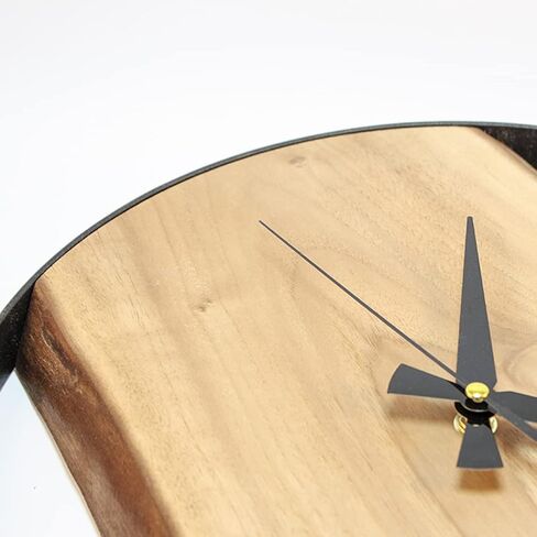 Frenask Solid Wood Wall Clock - 14 Inches Handcrafted Wallclock from Natural Wood with Metal Ring - Unique, Silent, and Non-Ticking - 1.2 Inches in Thick Solid Wood Plate for Living Room in Saudi Arabia