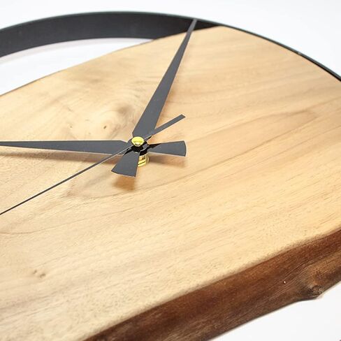 Frenask Solid Wood Wall Clock - 14 Inches Handcrafted Wallclock from Natural Wood with Metal Ring - Unique, Silent, and Non-Ticking - 1.2 Inches in Thick Solid Wood Plate for Living Room in Saudi Arabia