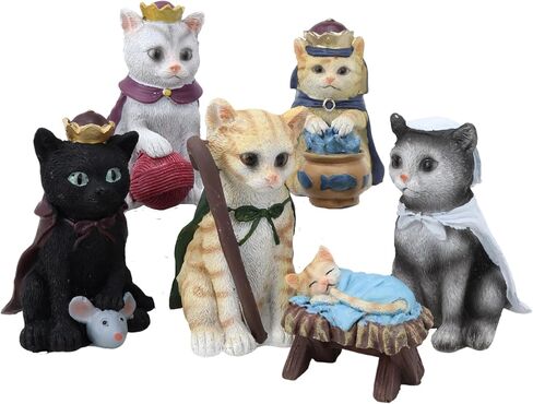 Needzo Cat Nativity Set, Unique Christmas Home Decoration, Festive Kitten Figurines for Centerpiece, 6 Pieces, Up to 3.75 Inches in Saudi Arabia