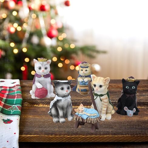 Needzo Cat Nativity Set, Unique Christmas Home Decoration, Festive Kitten Figurines for Centerpiece, 6 Pieces, Up to 3.75 Inches in Saudi Arabia