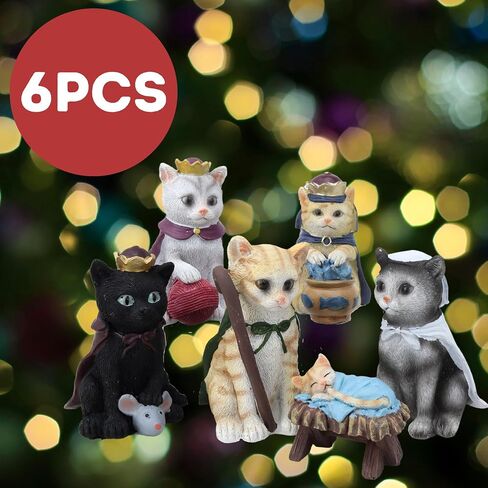 Needzo Cat Nativity Set, Unique Christmas Home Decoration, Festive Kitten Figurines for Centerpiece, 6 Pieces, Up to 3.75 Inches in Saudi Arabia