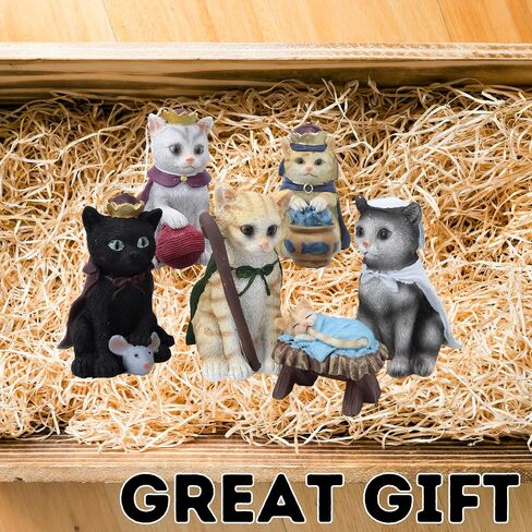 Needzo Cat Nativity Set, Unique Christmas Home Decoration, Festive Kitten Figurines for Centerpiece, 6 Pieces, Up to 3.75 Inches in Saudi Arabia