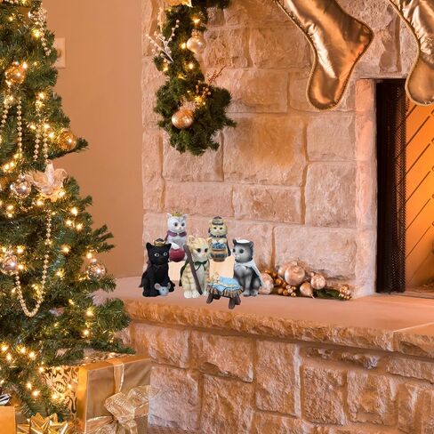 Needzo Cat Nativity Set, Unique Christmas Home Decoration, Festive Kitten Figurines for Centerpiece, 6 Pieces, Up to 3.75 Inches in Saudi Arabia