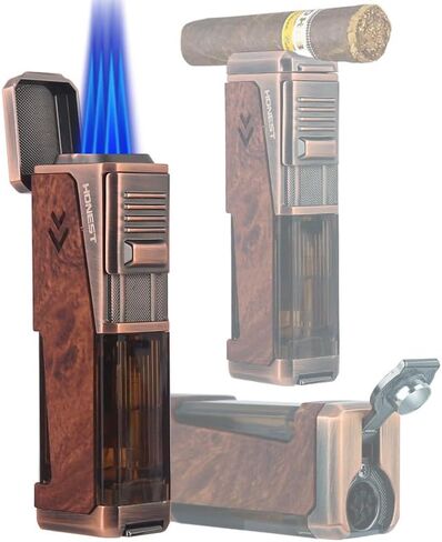 HONEST Four Jet Flame Lighter Torch lighter Refillable Adjustable Windproof Butane Torch Lighter Gift Sets for Men fatherday Friend Dad Gifts (Lighter and Cutter Giftsets) in Saudi Arabia