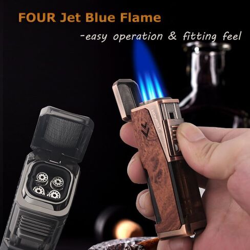HONEST Four Jet Flame Lighter Torch lighter Refillable Adjustable Windproof Butane Torch Lighter Gift Sets for Men fatherday Friend Dad Gifts (Lighter and Cutter Giftsets) in Saudi Arabia