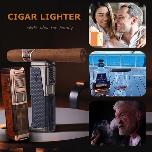 HONEST Four Jet Flame Lighter Torch lighter Refillable Adjustable Windproof Butane Torch Lighter Gift Sets for Men fatherday Friend Dad Gifts (Lighter and Cutter Giftsets) in Saudi Arabia