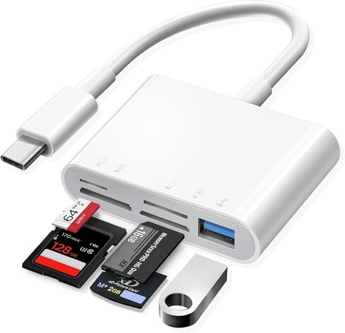 USB C SD Card Reader, Trail Camera SD Viewer with Dual USB Ports USB-C to SD MicroSD, Type C 4 Slots Memory Card Adapter for iPhone 15 iPad Mac Laptop MacBook Android Galaxy More USBC Devices in Saudi Arabia