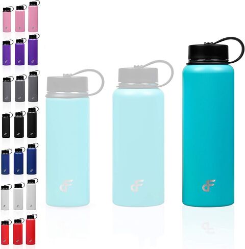 Day 1 Fitness Stainless Steel Water Bottle Wide Mouth with 2 LIDS (20oz, 32oz, or 40oz) - 3 Size, 8 Color Options - Vacuum Insulated, Double Wall, Powder Coated Sweat Proof Thermos in Saudi Arabia