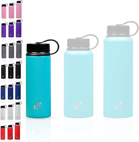 Day 1 Fitness Stainless Steel Water Bottle Wide Mouth with 2 LIDS (20oz, 32oz, or 40oz) - 3 Size, 8 Color Options - Vacuum Insulated, Double Wall, Powder Coated Sweat Proof Thermos in Saudi Arabia