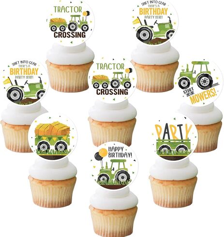 Farm Tractor Themed Cupcake Toppers Birthday Party Decoration Farm Themed Party Cake and Cupcake Decorations for Kid's Farm Birthday Party Lawn Mower Birthday Party Baby Shower Decor Supplies in Kuwait