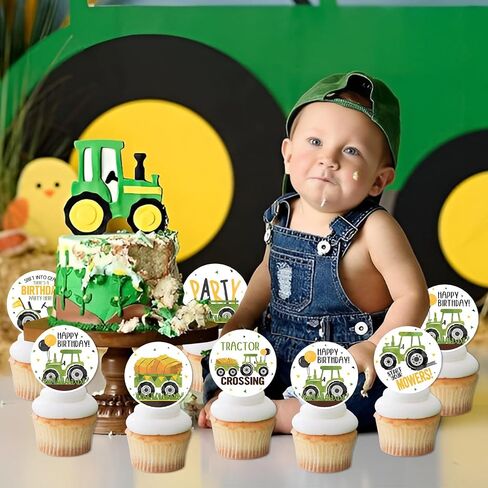 Farm Tractor Themed Cupcake Toppers Birthday Party Decoration Farm Themed Party Cake and Cupcake Decorations for Kid's Farm Birthday Party Lawn Mower Birthday Party Baby Shower Decor Supplies in Kuwait