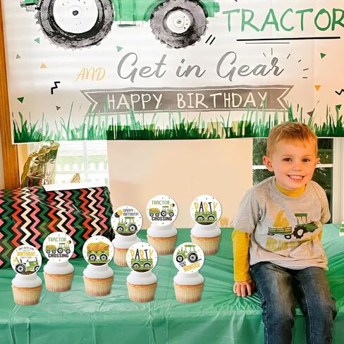 Farm Tractor Themed Cupcake Toppers Birthday Party Decoration Farm Themed Party Cake and Cupcake Decorations for Kid's Farm Birthday Party Lawn Mower Birthday Party Baby Shower Decor Supplies in Kuwait