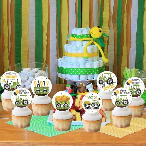 Farm Tractor Themed Cupcake Toppers Birthday Party Decoration Farm Themed Party Cake and Cupcake Decorations for Kid's Farm Birthday Party Lawn Mower Birthday Party Baby Shower Decor Supplies in Kuwait
