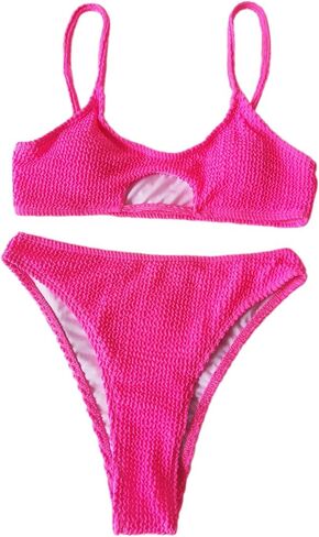 Floerns Women's 2 Piece Set Hollow Cut Out Solid Color High Waist Split Bikini Swimsuit with Chest Pad in Saudi Arabia