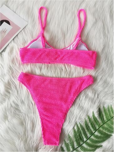 Floerns Women's 2 Piece Set Hollow Cut Out Solid Color High Waist Split Bikini Swimsuit with Chest Pad in Saudi Arabia