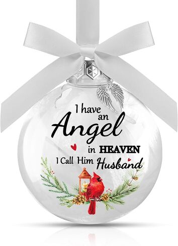 Yinder Christmas Ball Ornaments Clear Feather Cardinal Memorial Gift Sympathy Gifts I Have an Angel in Heaven I Call Her Mom Dad for Loss of Loved One Hanging Pendant Xmas Tree Decor(Dad) in Kuwait
