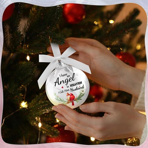 Yinder Christmas Ball Ornaments Clear Feather Cardinal Memorial Gift Sympathy Gifts I Have an Angel in Heaven I Call Her Mom Dad for Loss of Loved One Hanging Pendant Xmas Tree Decor(Dad) in Kuwait