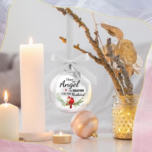 Yinder Christmas Ball Ornaments Clear Feather Cardinal Memorial Gift Sympathy Gifts I Have an Angel in Heaven I Call Her Mom Dad for Loss of Loved One Hanging Pendant Xmas Tree Decor(Dad) in Kuwait
