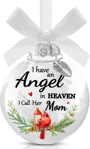 Yinder Christmas Ball Ornaments Clear Feather Cardinal Memorial Gift Sympathy Gifts I Have an Angel in Heaven I Call Her Mom Dad for Loss of Loved One Hanging Pendant Xmas Tree Decor(Dad) in Kuwait
