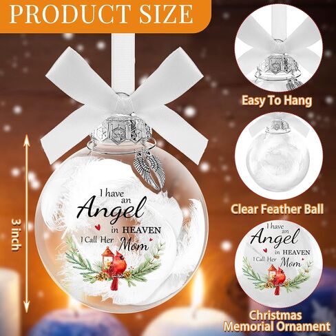 Yinder Christmas Ball Ornaments Clear Feather Cardinal Memorial Gift Sympathy Gifts I Have an Angel in Heaven I Call Her Mom Dad for Loss of Loved One Hanging Pendant Xmas Tree Decor(Dad) in Kuwait