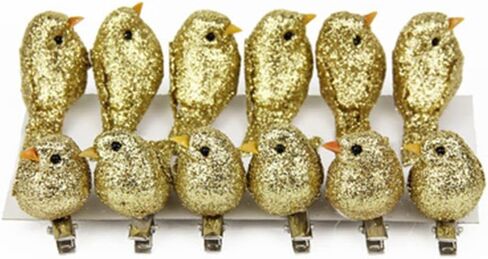 12Pcs Gold Glitter Artificial Foam Bird, Mini Birds Xmas Tree Ornaments, Vivid Birds Clip for WeddingHome Garden Party in Saudi Arabia