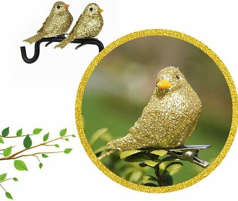 12Pcs Gold Glitter Artificial Foam Bird, Mini Birds Xmas Tree Ornaments, Vivid Birds Clip for WeddingHome Garden Party in Saudi Arabia