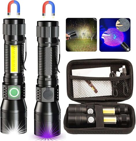 Blacklight Flashlights, 3 in-1 UV Flashlight 1000 Lumens Rechargeable, 2Pack Magnetic Flashlight with COB LED Work Light, 7 Mode Waterproof Flash Light for Emergency Camping Pet Urine Detection in Kuwait
