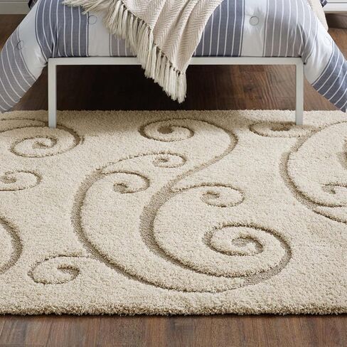 Modway Jubilant Abound Abstract Swirl Shag 5x8 Area Rug in Creame and Beige in Kuwait