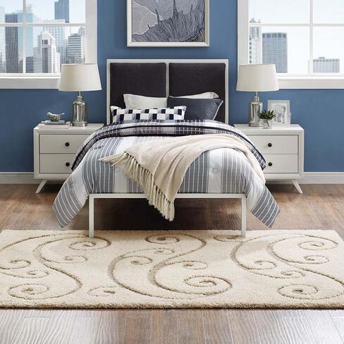 Modway Jubilant Abound Abstract Swirl Shag 5x8 Area Rug in Creame and Beige in Kuwait