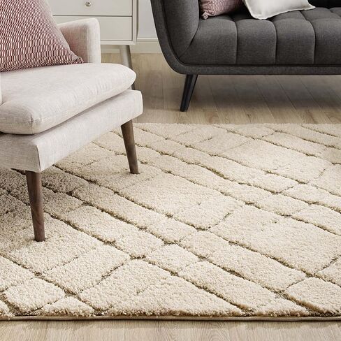 Modway Jubilant Abound Abstract Swirl Shag 5x8 Area Rug in Creame and Beige in Kuwait