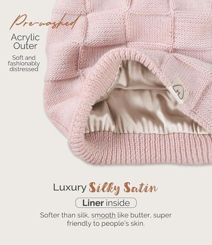 Hat Hut Womens Beanie Satin Lined Beanie Winter Hats for Women Men, Silk Lined Slouchy Beanie Hats Soft Warm Ski Hat Unisex in Kuwait