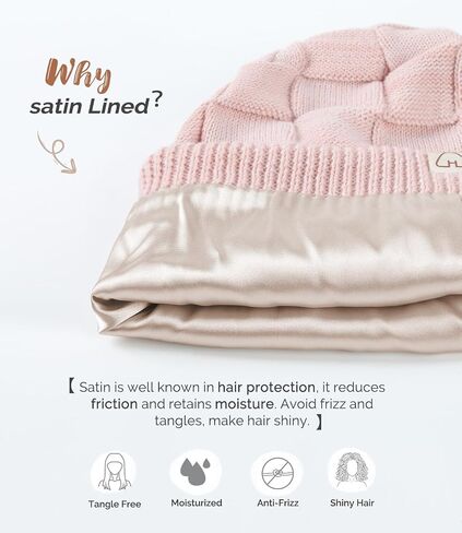 Hat Hut Womens Beanie Satin Lined Beanie Winter Hats for Women Men, Silk Lined Slouchy Beanie Hats Soft Warm Ski Hat Unisex in Kuwait
