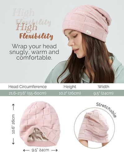 Hat Hut Womens Beanie Satin Lined Beanie Winter Hats for Women Men, Silk Lined Slouchy Beanie Hats Soft Warm Ski Hat Unisex in Kuwait