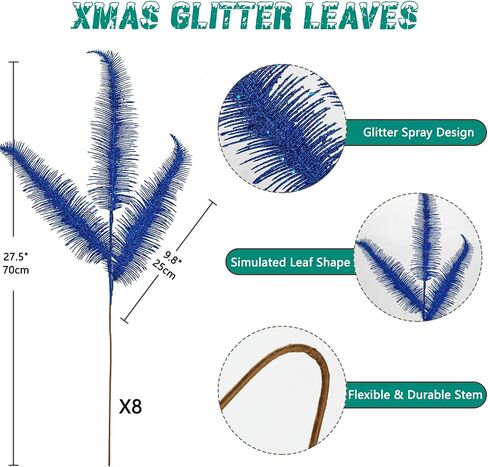 8 Pcs Christmas Tree Picks and Sprays Navy Blue Glitter Christmas Picks 26.8" Christmas Glitter Eucalyptus Leaves Stems for Christmas Tree Filler Branches Wreaths Centerpieces Holiday Decorations in Kuwait