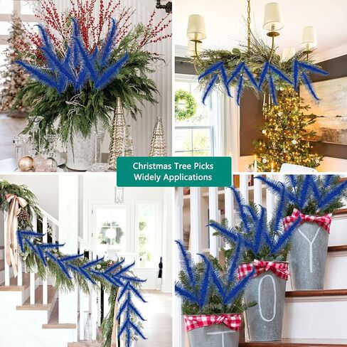 8 Pcs Christmas Tree Picks and Sprays Navy Blue Glitter Christmas Picks 26.8" Christmas Glitter Eucalyptus Leaves Stems for Christmas Tree Filler Branches Wreaths Centerpieces Holiday Decorations in Kuwait