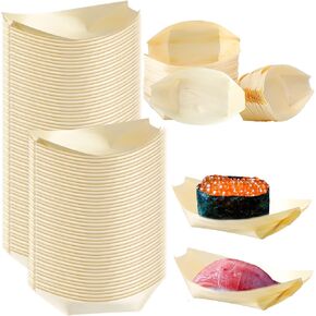 Bamboo Boat Plates, 100 Pcs Disposable Wood Plates, 5.5'' Long, Rustic Style, for Catering and Home Use