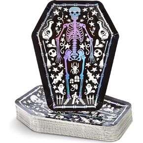 Skeleton Coffin Paper Plates for Halloween Party (10 In, 48 Pack)