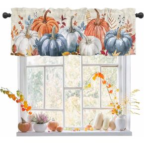 Fall Valances for Window Autumn Leaves Fruit Fall Kitchen Curtains Rod Pocket Pumpkin Plant Retro Letter Thanksgiving Valance Window Curtain for Autumn, Fall Seasonal Decor 1 Panel, 54x18 Inch