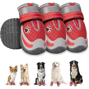 SlowTon Dog Shoes for Large Dogs - Mesh Breathable Dog Boots for Hot Pavement Summer Winter Snow, Anti-Slip Reflective Dog Booties Paw Protector for Outdoor Walking, Indoor Hardfloors(Grey,8)