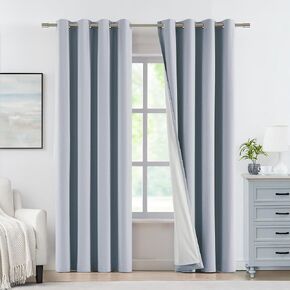 Vision Home Blue Fog Linen Full Blackout Curtains Grommet Complete Room Darkening Window Curtains 90 inches Long for Bedroom Living Room Thermal Insulated Linen Drapes 2 Panels 58" Wx90 L,Mist Gray