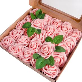 25pcs Artificial Flowers Roses Ivory White Fake Roses with Stems Real Touch DIY Foam Floral Artifical Flowers for DIY Bridal Shower Centerpieces Arrangements Party Tables Decorations