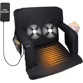 Heated Stadium Seat for Bleachers 21 Inch - Massage Seats with Back Support, Bleacher Chairs Arm Support Cushion, 3 Levels of Heat&Massage, 6 Reclining Positions, Pockets Folding Chair Outdoor Sports