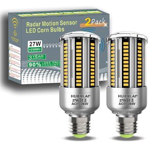 Radar Motion Sensor Light Bulbs A19 250W Equivalent AC85-265V 27W Motion Detector Auto Activated Dusk to Dawn Security Outdoor Porch Lights LED Bulb Daylight White 3375LM E26/E27 (2 Pack)