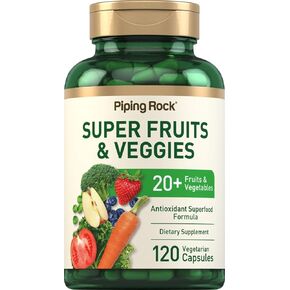 Piping Rock Fruits and Veggies Supplement | 120 Capsules | Plus 20 Fruit and Vegetables | Superfood Formula | Daily Multivitamin | Vegetarian, Non-GMO, Gluten Free
